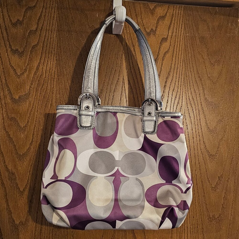 Coach Poppy Metallic Pink Outline Hallie Tote Purse